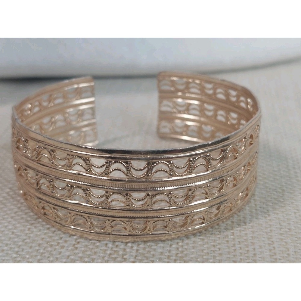 Vintage Silver Tone Filigree Cuff Bracelet Moon Light Bohemian Coastal Cowgirl